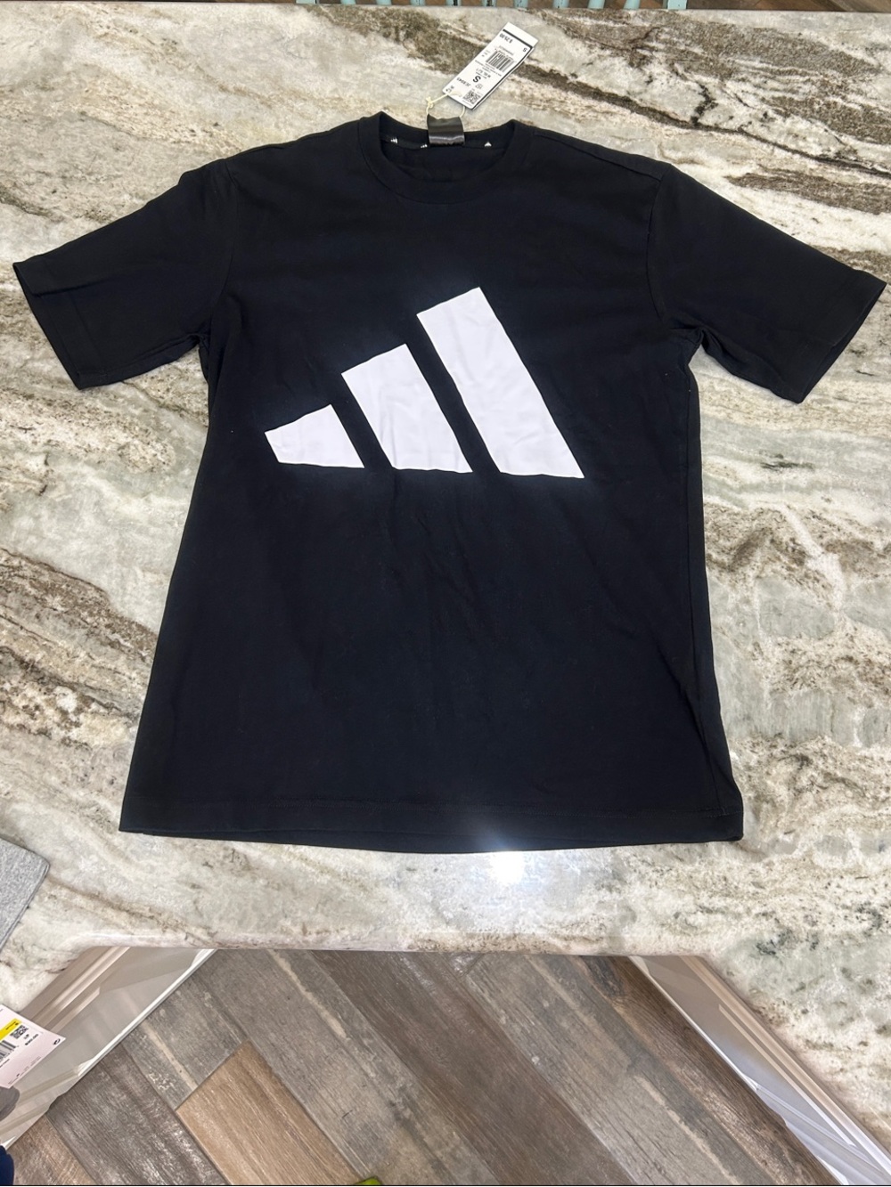 NWT adidas Black Short Sleeve Tee with White Three-Stripe Logo